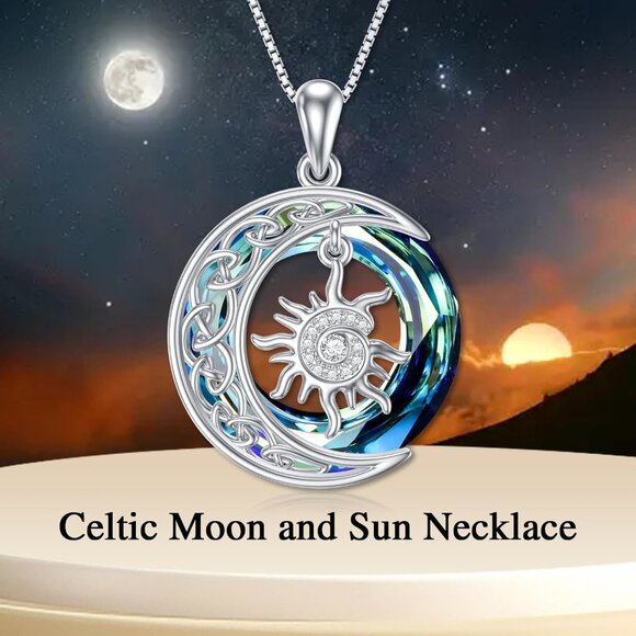 925 Sterling Silver Sun and Moon Crystal Necklace for Women Girls - Picture 5 of 7